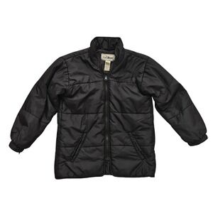 LL Bean Kids Primaloft Puffer Jacket Black Full Zip Insulated OV138 Size M 10-12